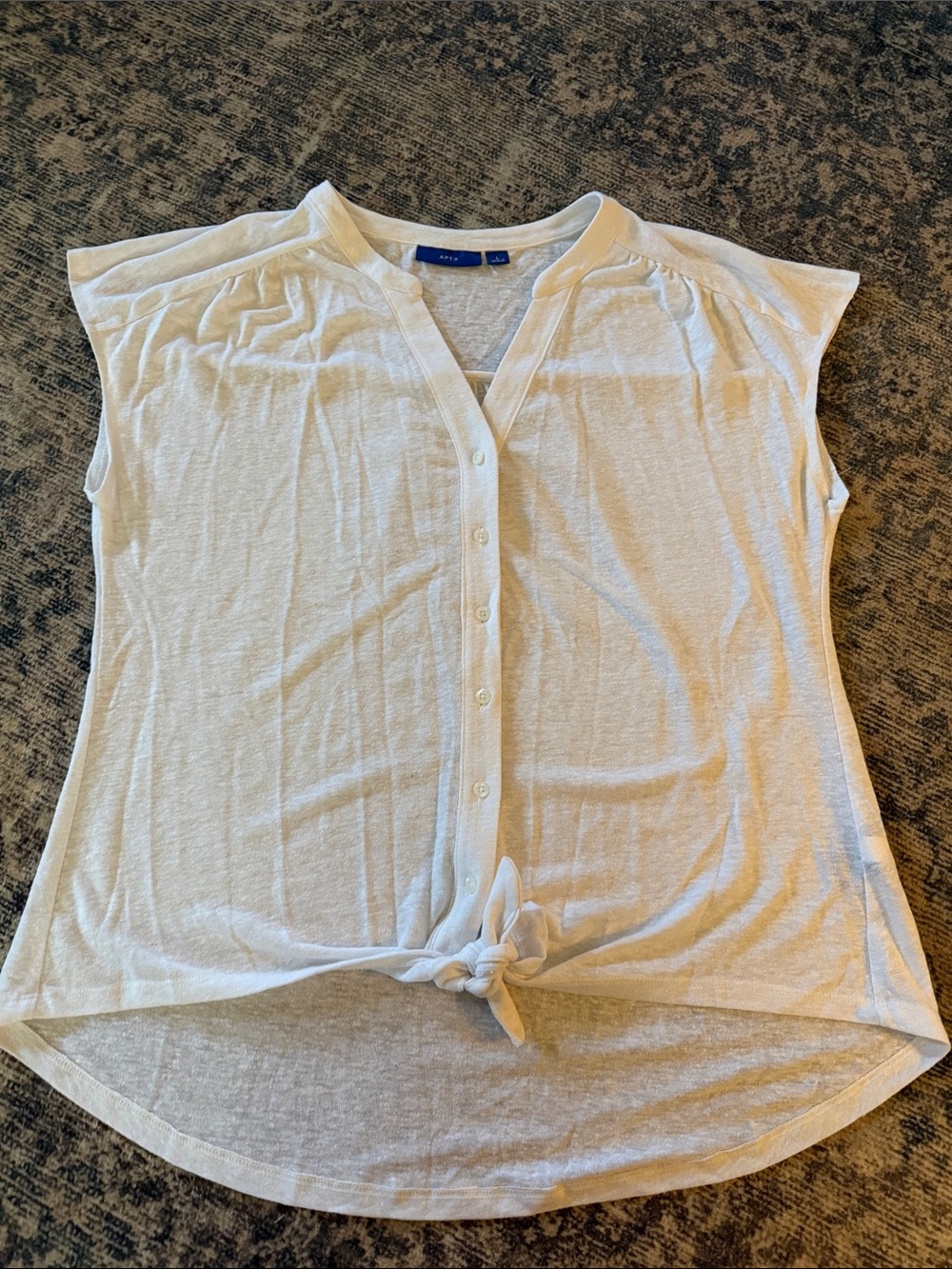 Apt. 9 White Button-Front Tie-Hem Cap-Sleeve Top